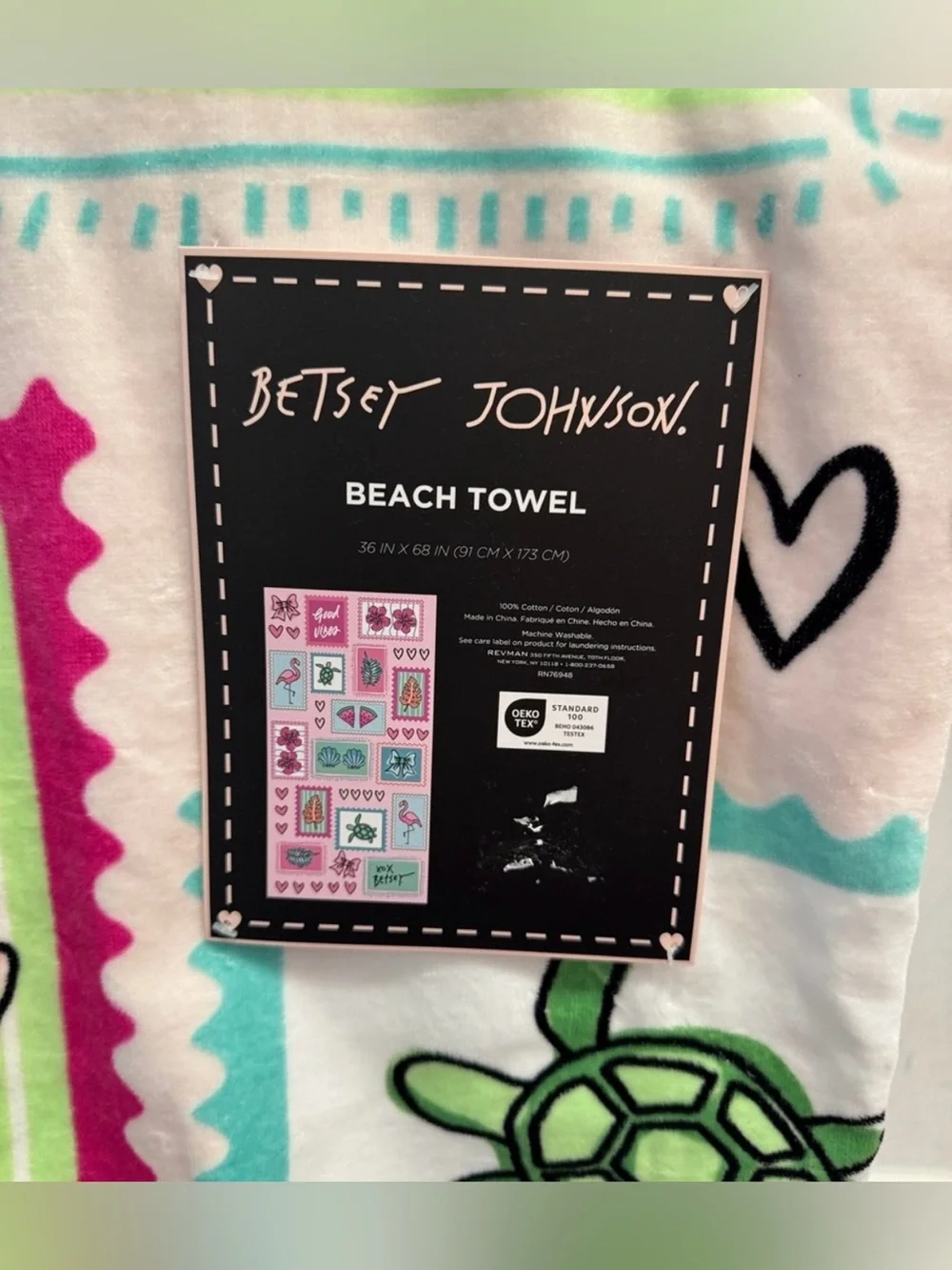 Betsey Johnson good vibes turtle flamingo beach towel 36